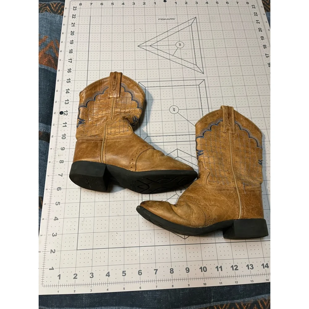 Kids Leather Cowboy Boots Size 11 Brown Blue